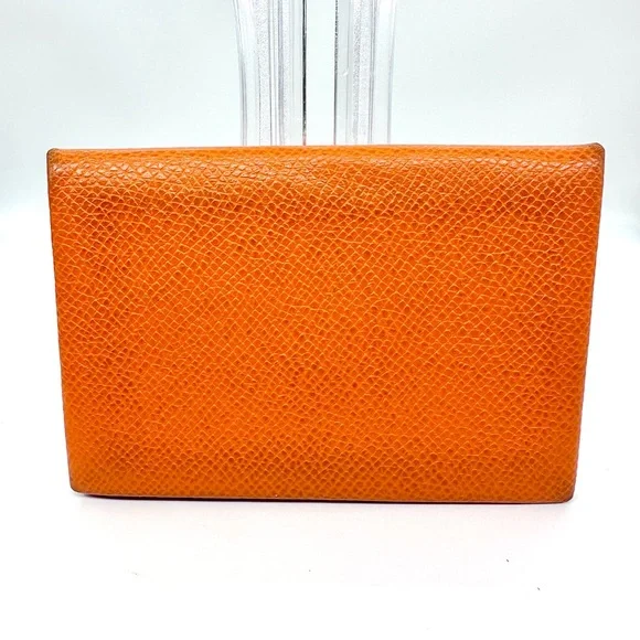 Authentic Hermes Calvi Card Holder in Abricot Epsom Leather